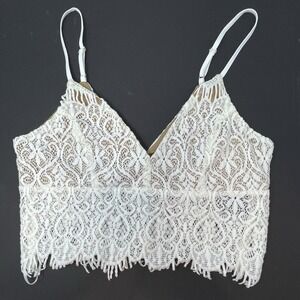 Aakaa Womens Bustier Crop Top Tank Lace‎ Sweatheart Fringe Large Festival Boho